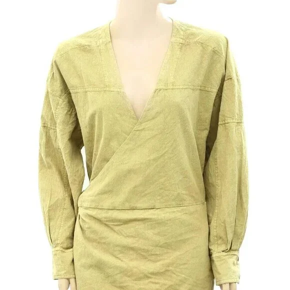 Free People Lia Wrap One Piece Romper Dress Cotton Green Clay M New 272213